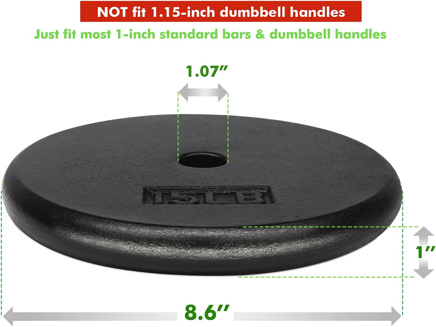 A2ZCARE Standard Cast Iron Weight Plates 1-Inch Center-Hole for Dumbbells, Standard Barbell 1.25, 2.5, 5, 10, 15, 20 lbs (15lbs (Single))