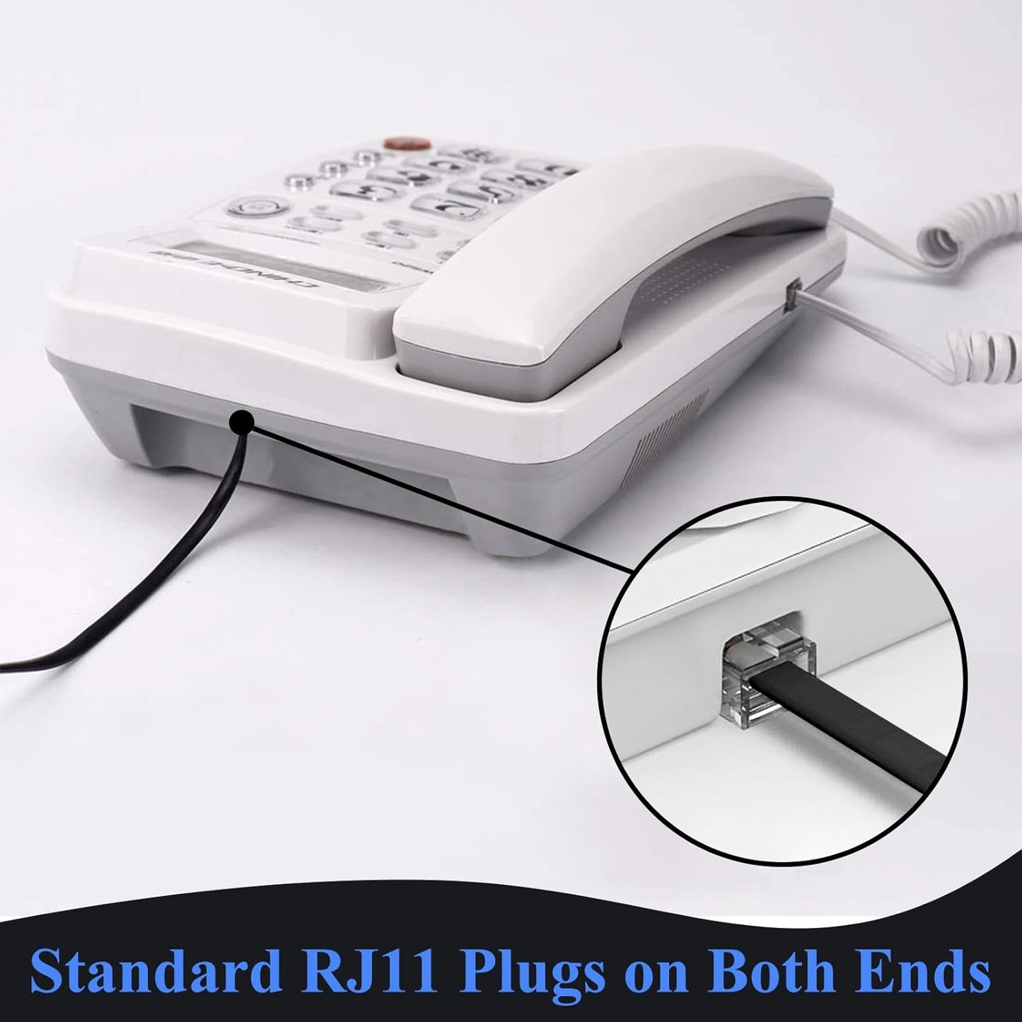 Phone Cord 15FT, Landline Telephone Cable with RJ11 Plug, Includes Telephone Inline Coupler RJ11 Splitter and 10pcs Cable Clips(White)