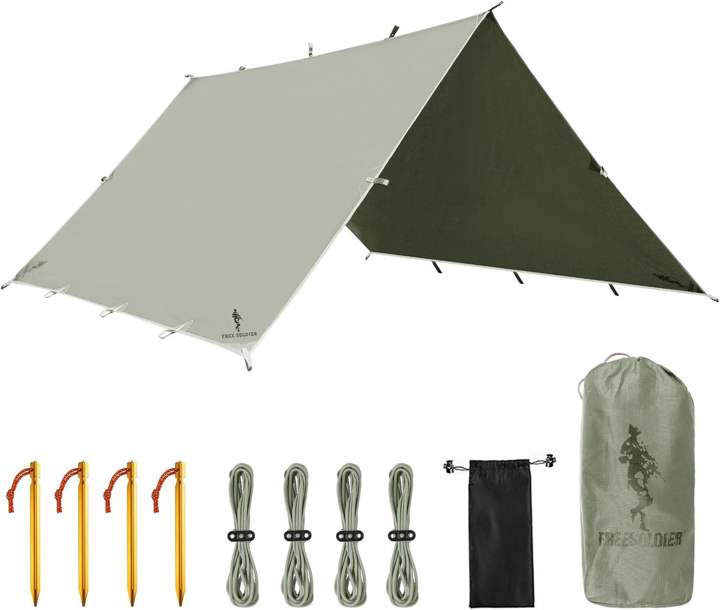 FREE SOLDIER Waterproof Portable Tarp Multifunctional Outdoor Camping Traveling Awning Backpacking Tarp Shelter Rain (Brown 10×10.5ft)