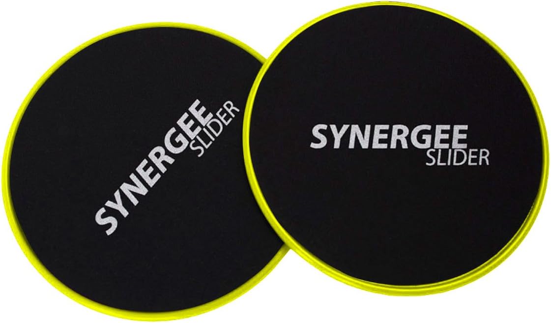 Synergee Core Sliders. Dual Sided Use on Carpet or Hardwood Floors. Abdominal Exercise Equipment