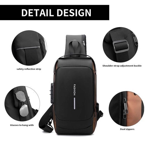HXUANYU Men's and Women's One Shoulder Anti theft Crossbody Bag, Sling Bag USB Chest Bag (grey)