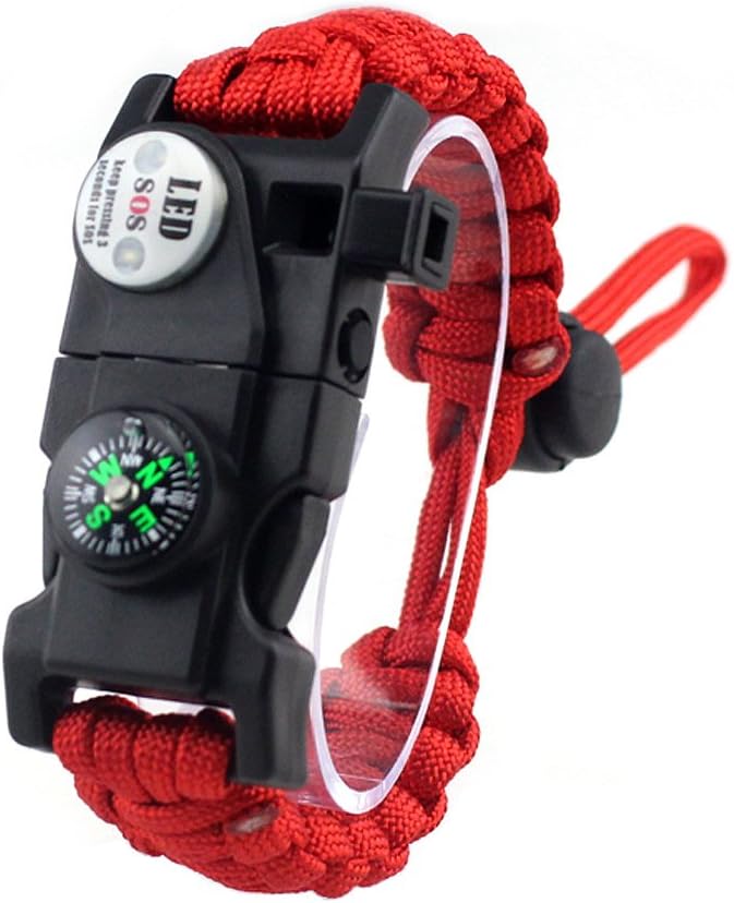 Adjustable Survival Bracelet, 7 Core Paracord 20 in 1 Emergency Sports Wristband Gear Kit with Waterproof LED SOS Light, Compass, Rescue Whistle, Fire Starter Multi-tool for Wilderness Adventure