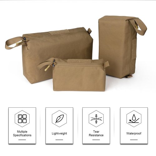 IDOGEAR Handheld Portable Storage Bag,Multifunctional Tool Bag, Zipper Travel Bag, Storage Sundries Bag For Outdoor Camping Cycling Hiking 3 Pack(Coyote Brown)