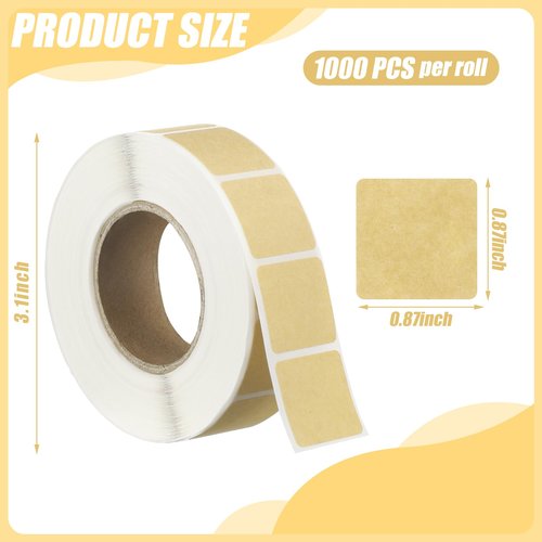 Qilery 9000 Pcs/ 9 Rolls Target Pasters 0.87 Inches Square Target Stickers Self Adhesive Shooting Stickers Kraft Paper Labels for Pistol Shooting Range Practice, 1000 Per Roll(Kraft Color)