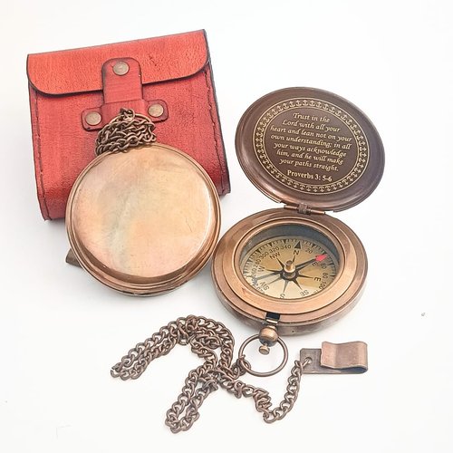 BAZROSS Trust in The Lord Compass - Proverbs 3:5-6 Engraved Brass & Leather Case Compass - Religious Gifts for Men, Baptism, Confirmation, Graduation Gift 2025
