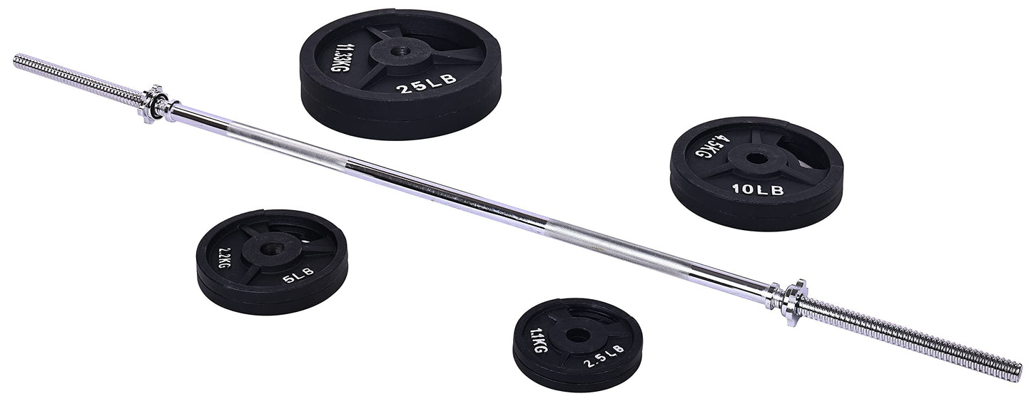 Fitvids Cast Iron Standard Weight Plates Including 5FT Standard Barbell with Star Locks, 95-Pound Set (85 Pounds Plates + 10 Pounds Barbell), Multiple Packages, Style #7
