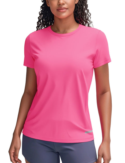 Womens Gym Shirts Dry Fit(Hot Pink,S)