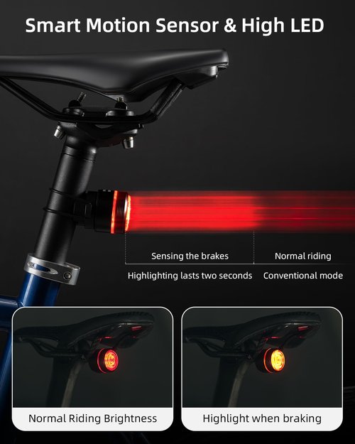 ROCKBROS Bike Tail Light Smart Brake Sensing Rear Bike Light Led Bike Lights,Type C USB Rechargeable,IPX6 Waterproof Bike Light for Night Riding