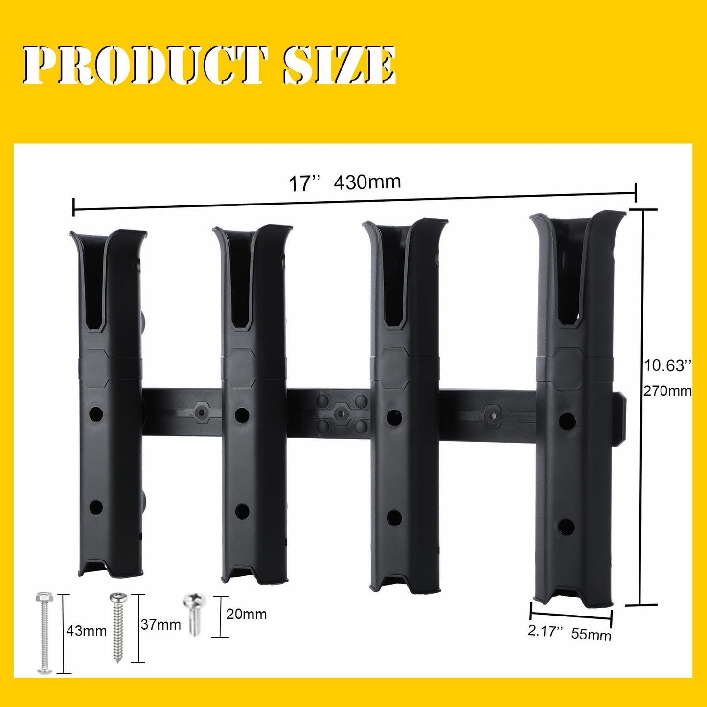 GearTrust 4-Tube Adjustable Fishing Rod Holder Bracket, Self-Adhesive Fishing Pole Holders for Garage Wall Mounted Fishing Rod Holders for Fishing Boat Wagon Golf Cart Crate Cooler ATV Trailer- Black