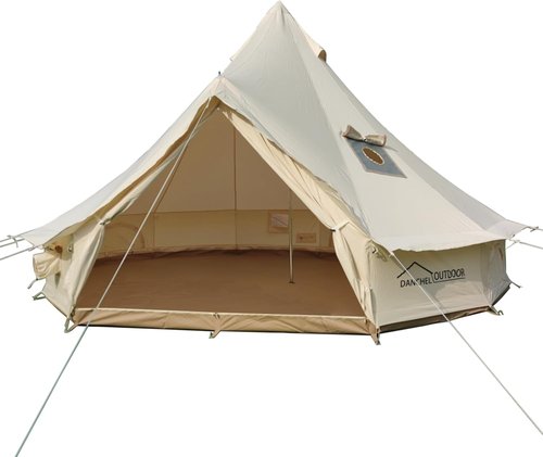 DANCHEL OUTDOOR B5PRO Canvas Bell Tent, 4 Season Glamping Yurt with Stove Jack& AC Port for 4/6/8 Person Family Camping Winter Large Hot Tent Hunting Party Backyard, 13ft/16.4ft/20ft