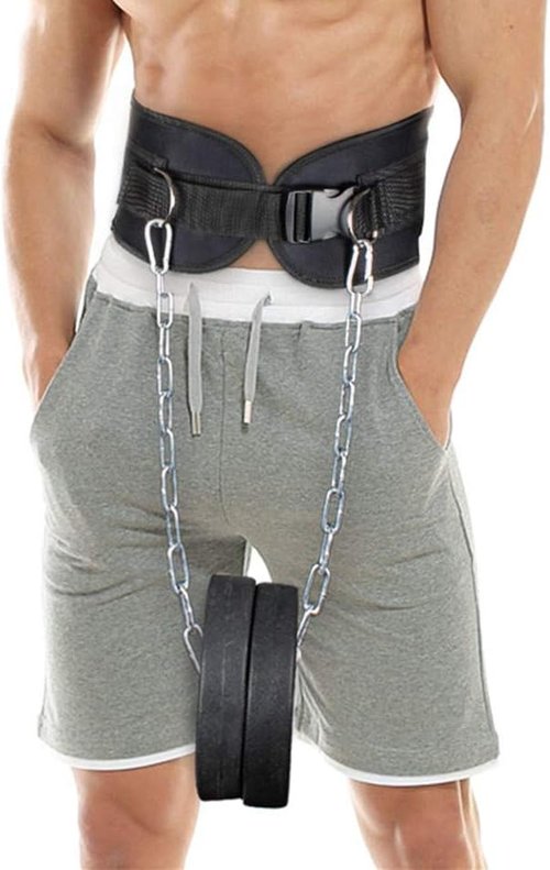HemeraPhit Pull-up Belt Weighted Dip Belt with Chain Double D-ring Weightlifting Back Support Strap Home Gym Equipment Waist Belt