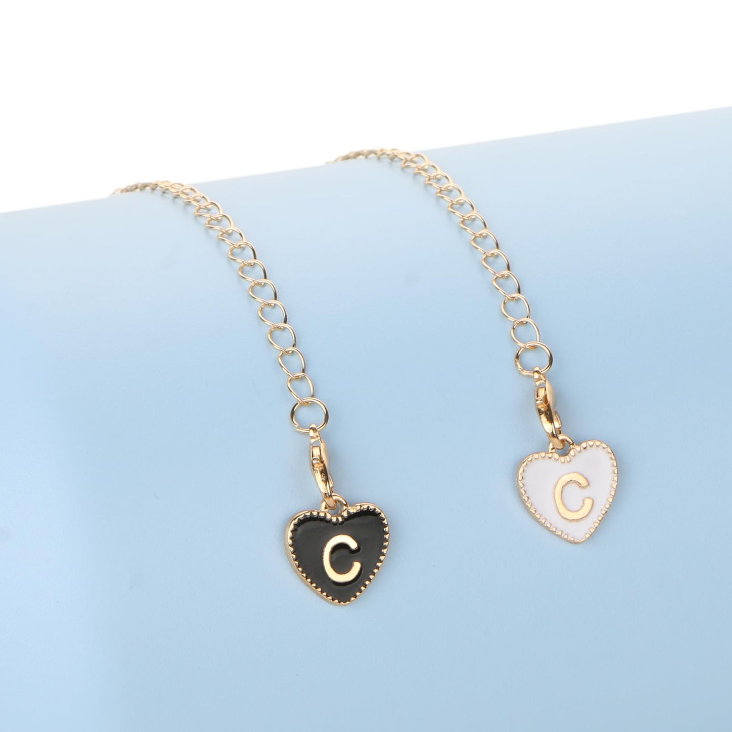 HOMICO 2PCS Heart Shaped Letter Chain Accessories for Stanley Cup Personalized Name ID Letter Chain Accessories for Stanley Tumbler, C