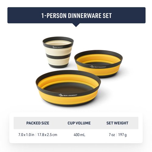 Sea to Summit Frontier Ultralight Collapsible Dinnerware Set, 1-Person (Medium Bowl, Large Bowl, Cup)