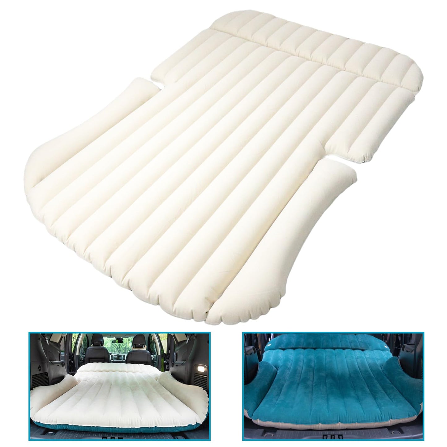 JESTMOTOR SUV Air Mattress Thickened and Double-Sided Flocking Travel Foldable Camping Bed for SUV Rear Seat and Trunk Camping Pickup Truck Bed Air Mattress, 76x51x4.7Inch (White Blue)