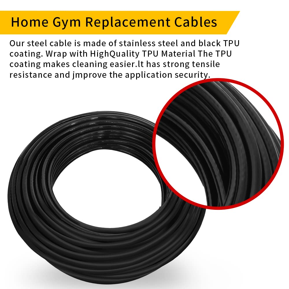 Fitness Pulley Cable Gym Cable Replacement for Pulley Cable Machine,Pulley Cable for DIY Home Gym,Wire Rope Length for Weight Lift Pulley System,Steel Cable Thick 5mm TPU (Long Cable with Parts, 33FT)