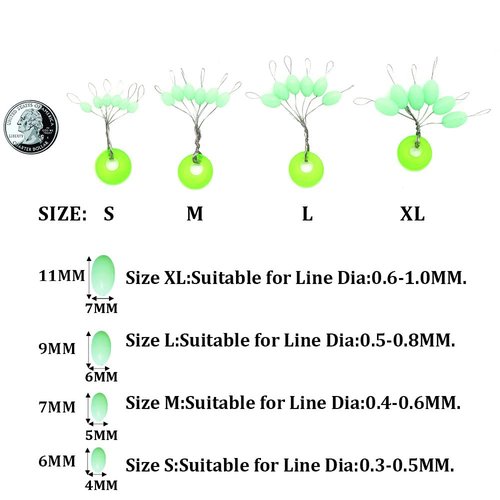 Super Big Fishing Stops 300 Pieces Soft Silicone Luminous Glow Fishing Bobber Stopper,6 in 1 Beads Float Sinker Stops (S-300PCS)