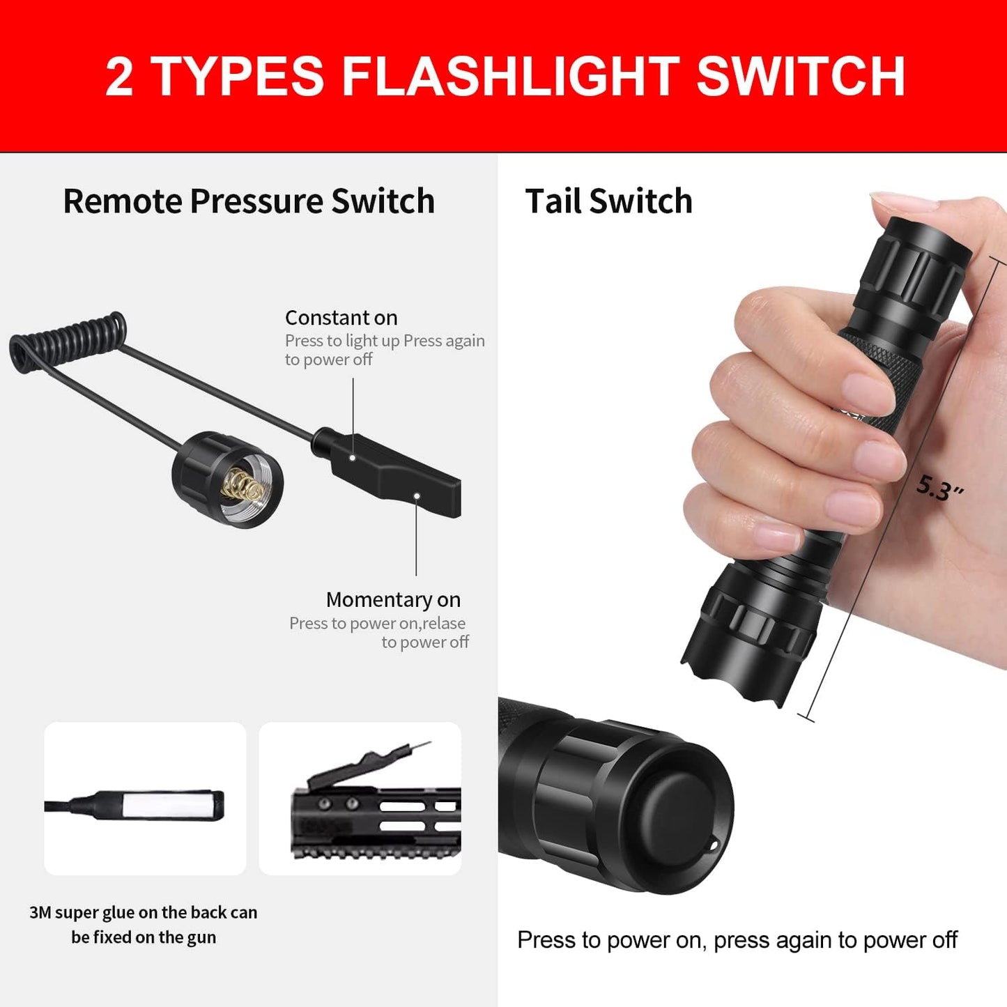 WINDFIRE Red Flashlights Predator Light LED Coyote Hog Varmint Hunting Lights Tactical Rifle Flashlight Torch with Picatinny Rail Mount, Pressure Switch