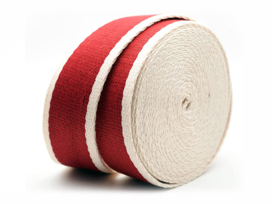 CRAFTMEMORE 1 1/2 Inches Cotton Webbing Strap, Two Tone Heavy Webbing Straps for Arts and Crafts, Luxury Bag Strap (2 Yards, Red-Ivory)