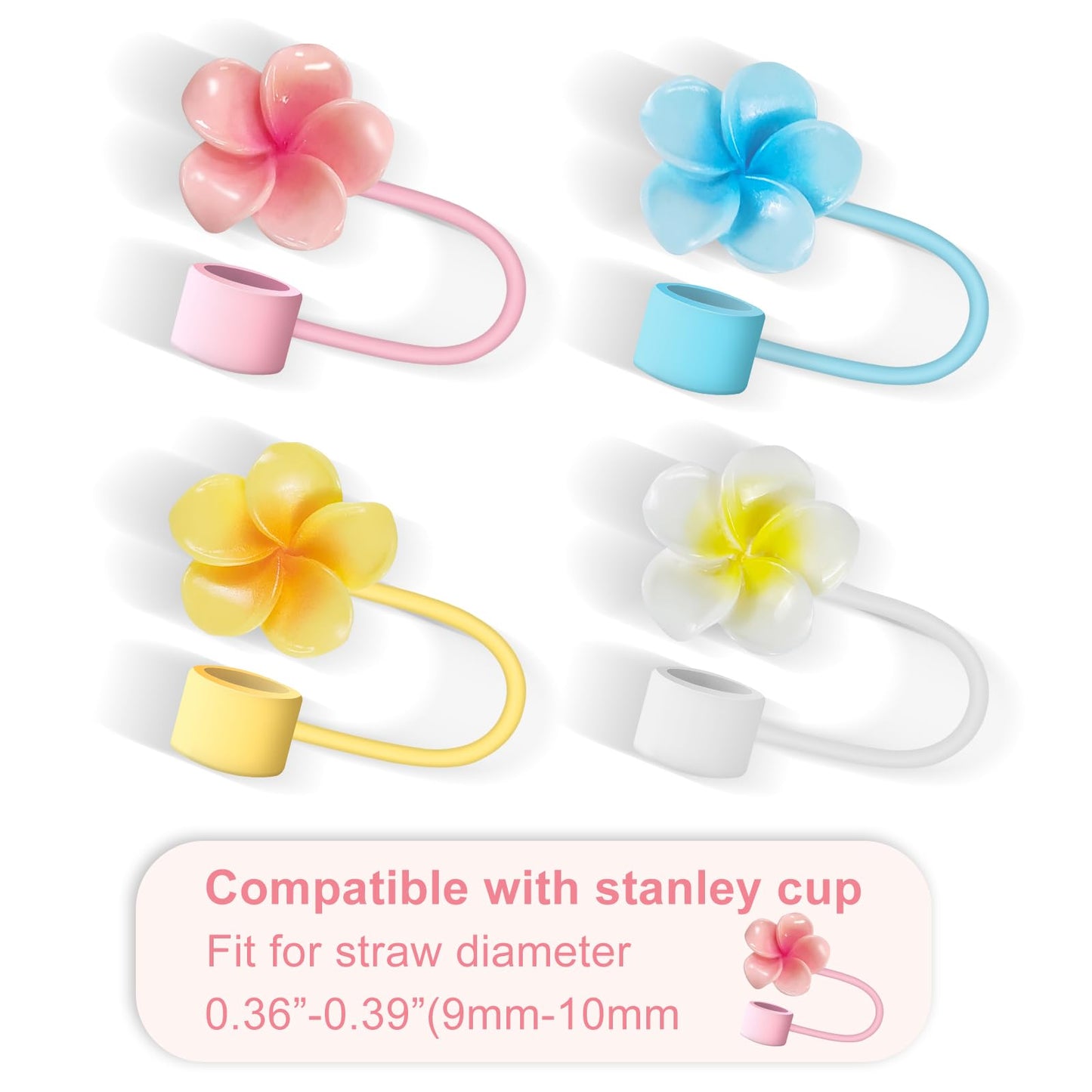 4 Pack Flowers Straw Cover for Stanley 40 30 Oz Cup Accessories - Summer Silicone Straw Covers Cap, Hawaii Topper Protector Lid Compatible With Water Bottle