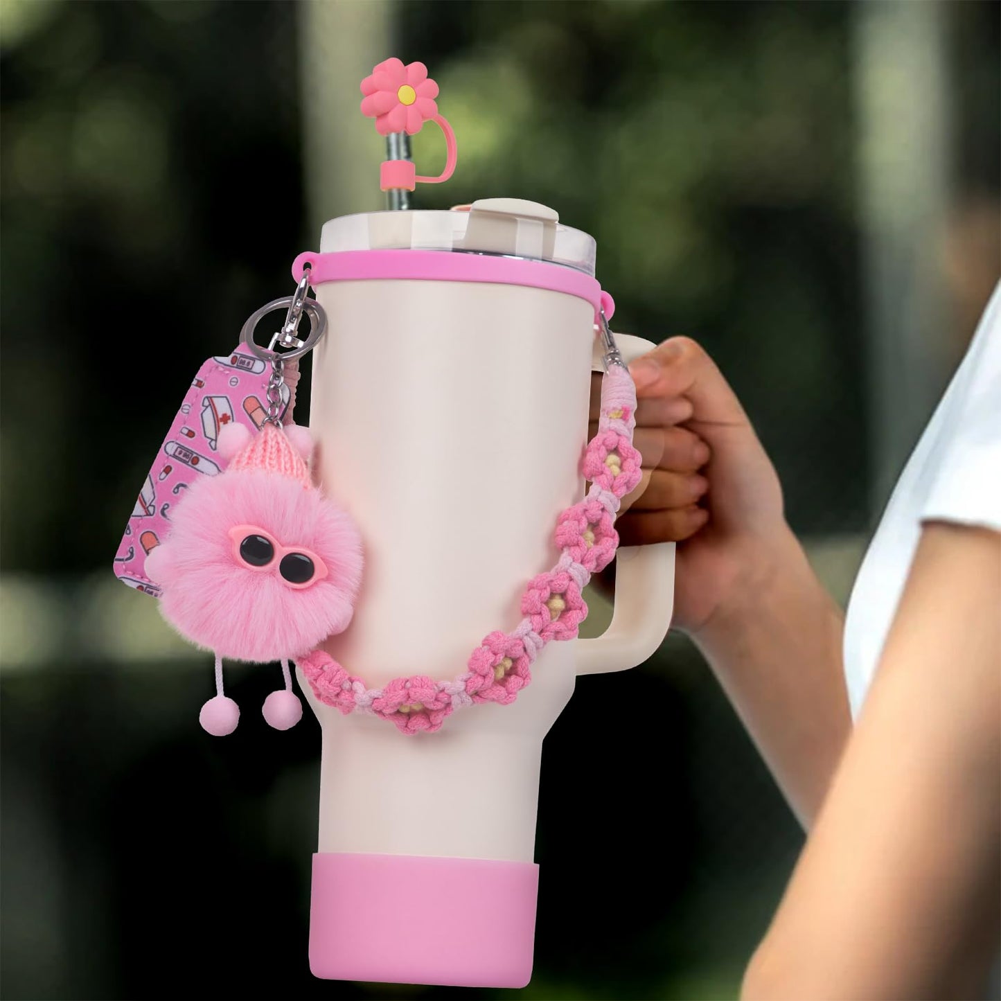 6PCS Use for Stanley Cup Tumbler Accessories 40oz 30oz,Compatible with Stanley Cup Tumbler Water Bottle Handle Sling Strap for Carrying (pink)