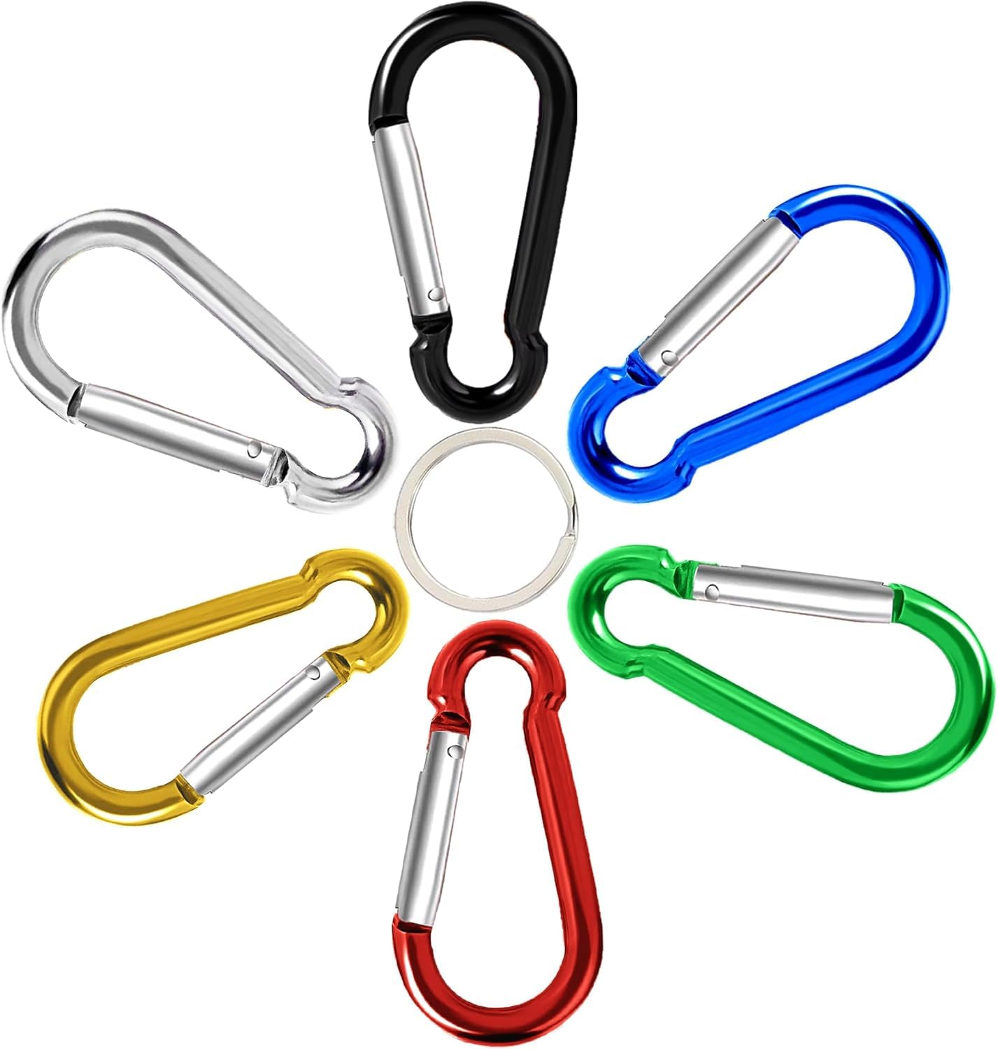 6Pcs Carabiner Clip, 3" Caribeaner Large Aluminum Heavy Duty Carabeaner Clips, Spring Snap Hooks for Keychain Clip with 6 Pcs Keyring for Outdoors, Camping, Hiking, Fishing, Home Gym -Assorted