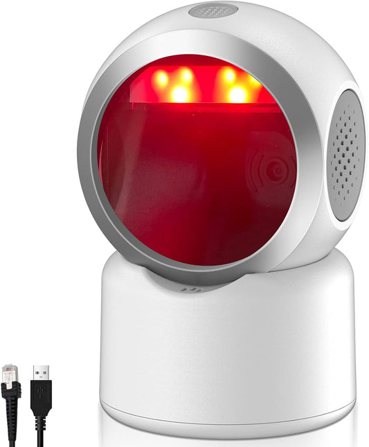 2D QR Hands-Free Barcode Scanner Omnidirectional Automatic Sensing Scanning USB Barcode Reader Adjustable Screen Scanning Platform Scanner for POS PC Supermarket Bookstore