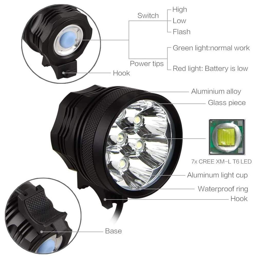 10500 Lumens 7 Led Bicycle Lights Front and Rear