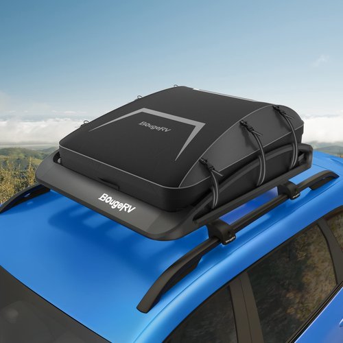 BougeRV Anti-Rust Aluminum Roof Basket 47''x40''x8'' Lightweight Universal Rooftop Cargo Carrier Luggage Rack with Wind Fairing, for SUV Truck,150LBS Load Capacity (Upgrade Black Coating Anti-Fade)