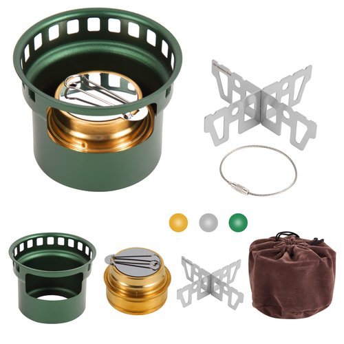 HUANSHA 2 In 1 Mini Alcohol Stove For Camping, Portable Alcohol Burner With Stainless Steel Cross Stand, Storage Bag, Lightweight Tiny Brass Stove For Backpacking Emergency Outdoor Coffee