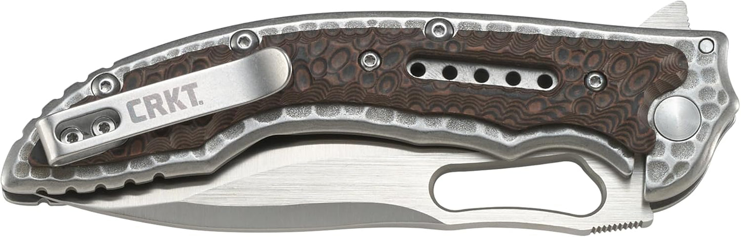 CRKT Fossil Folding Pocket Knife: Compact Stainless Steel Plain Edge EDC Folder with Frame Lock, Everyday Carry Knife, Satin Blade Finish 5460, Brown