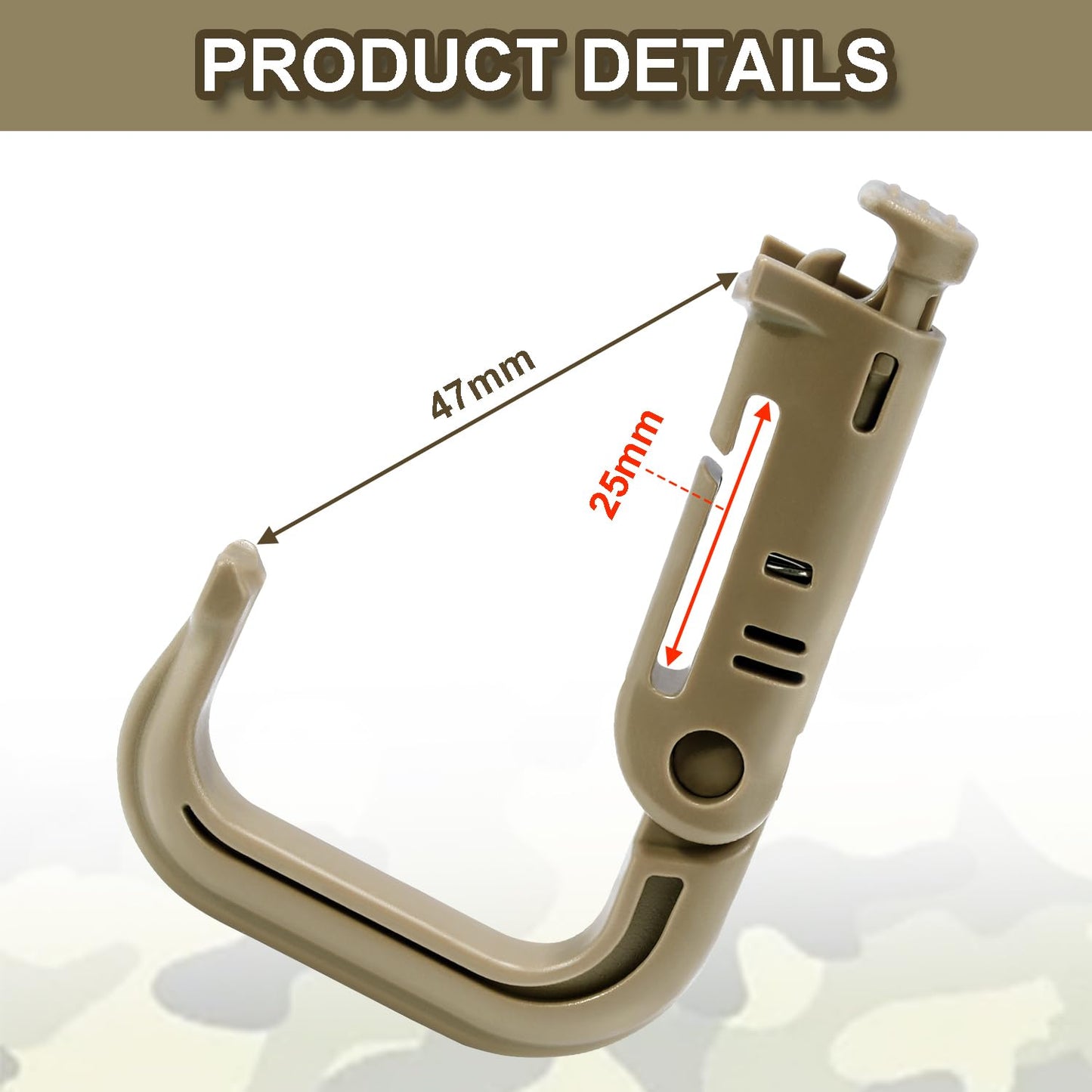 6 Pack 2.12“ Tactical Locking D Ring Plastic Carabiner Backapck Molle Hook Clip for Webbing Straps Bag (Khaki)