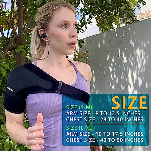 Shoulder Brace for Men and Women - Adjustable Stability Sleeve Wrap for Torn Rotator Cuff - AC Joint Pain Relief - Tendonitis - Fits Right or Left Shoulder Support (Black, L-XL)