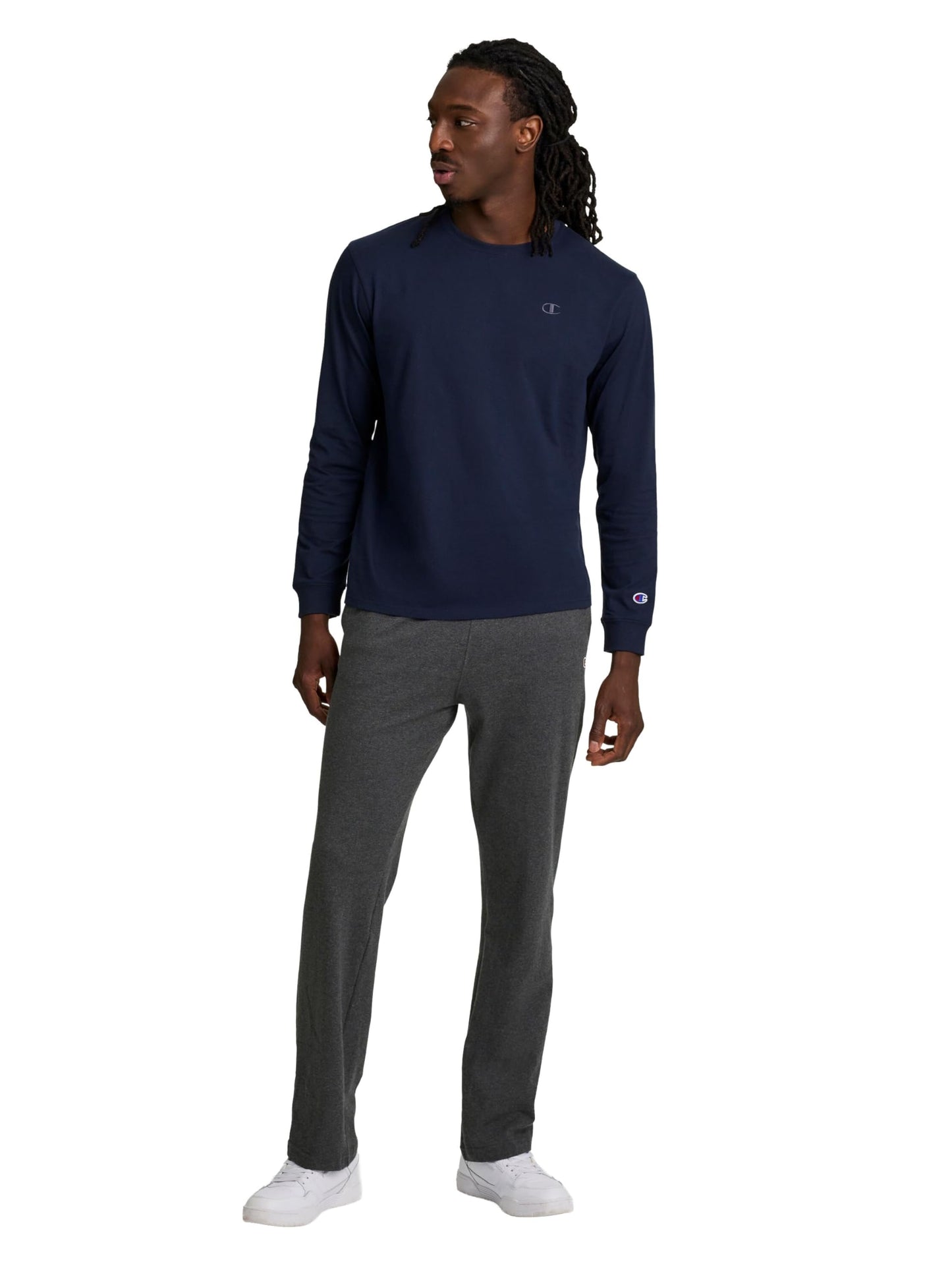 Champion Men's Open-Bottom Lounge Pants, Standard Fit, Lightweight 100% Cotton, Available in Regular and Big & Tall, Granite Heather, Large