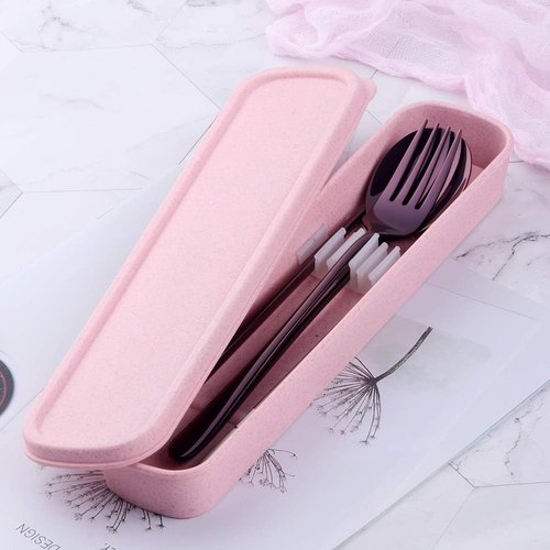 Do Buy Stainless Steel Fork Spoon Chopsticks with a Durable Case for Home Outdoor Camping Traveling Hiking, Purple