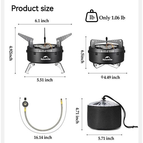 Naturehike Portable Camping Stove, 1 Burner Gas Camp Stove with Carry Bag, 11260 BTU Backpacking Stove with Adjustable Burners for Outdoor Hiking Backpacking