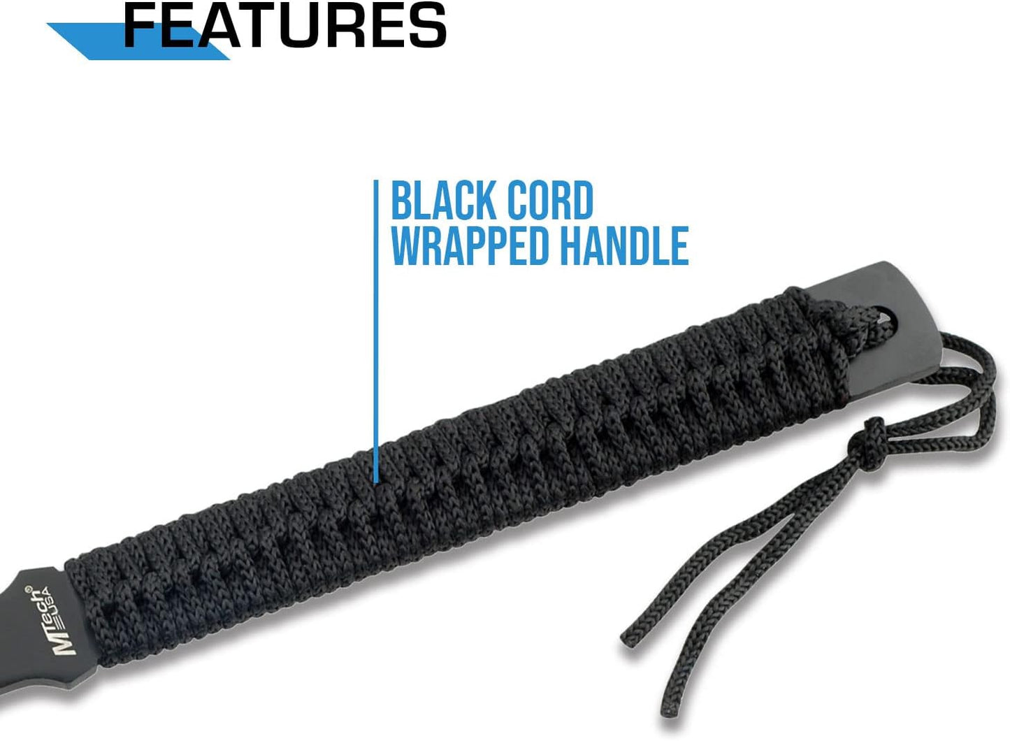 MTech USA MT-AXE8 Camping Axe, Black Stainless Steel, Cord Wrapped Handle, 15-Inch Overall