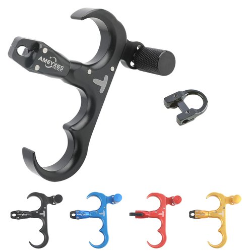 ZSHJGJR 3 Fingers Bow Release Aid - Aluminium Archery Release Trigger, Compound Bow Release Trigger, Thumb Release for Compound Bow Accessory (Black)