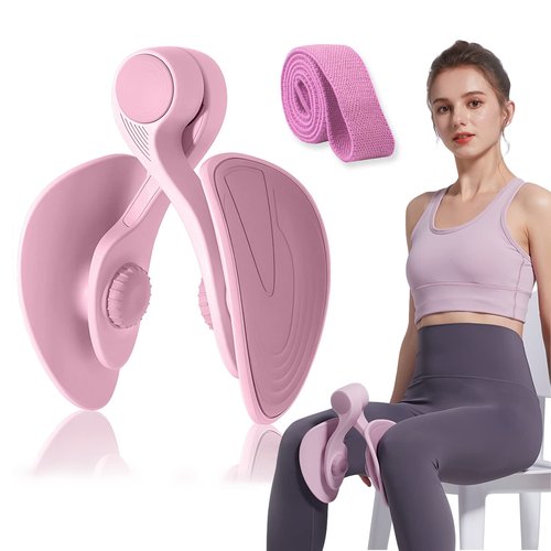 Thigh Exerciser 35lb Pelvic Floor Muscle Repair Trainer Kegel Exercise Inner Thigh Exercise Workout Equipment Kegel Pilates Train for Home Workouts Hip Under Desk Exercise Men Women Pink with Band