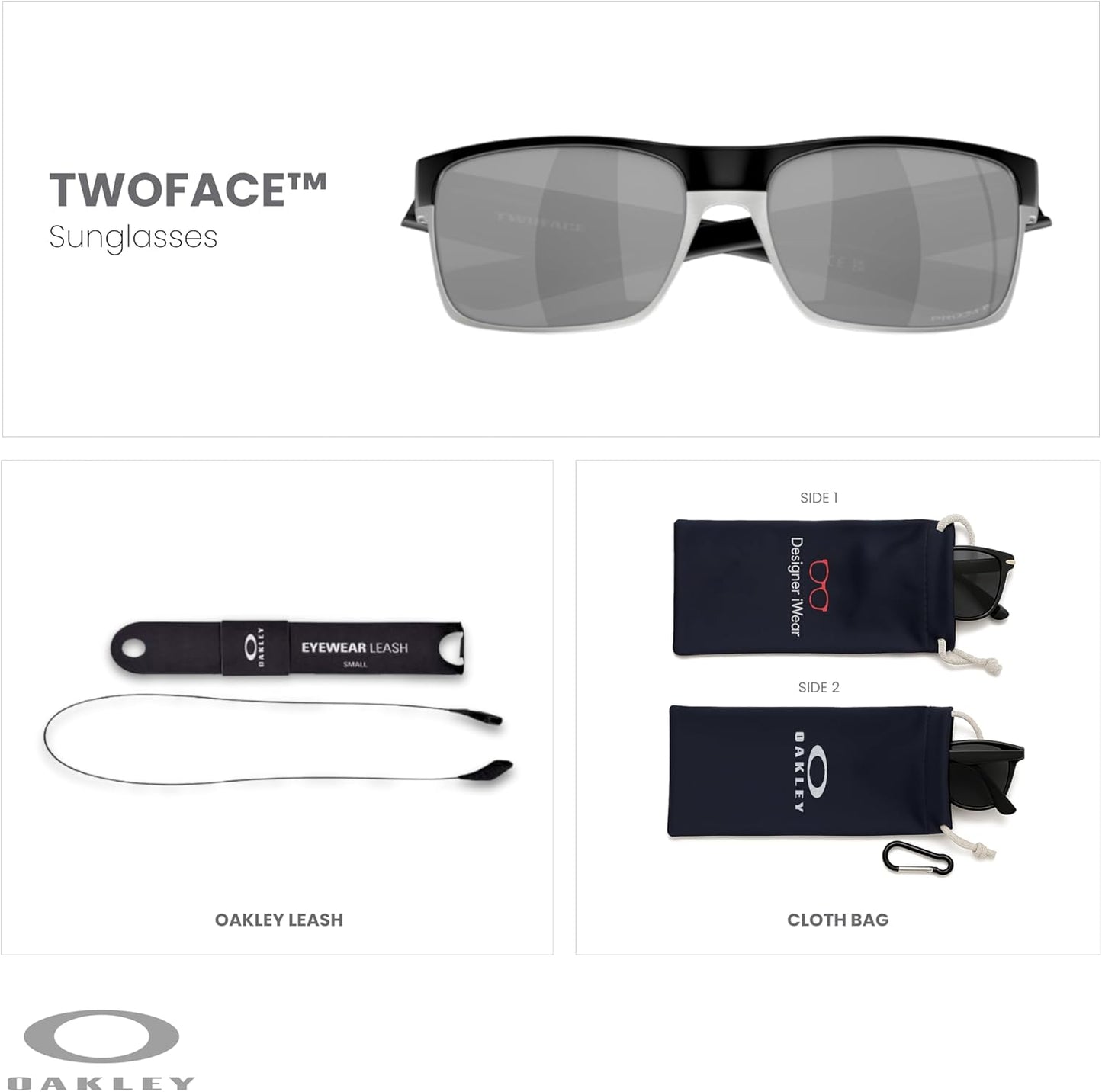 OAKLEY Twoface OO9189 Square Sunglasses For Men+ Bundle Accessory Leash Kit, Microfiber Pouch