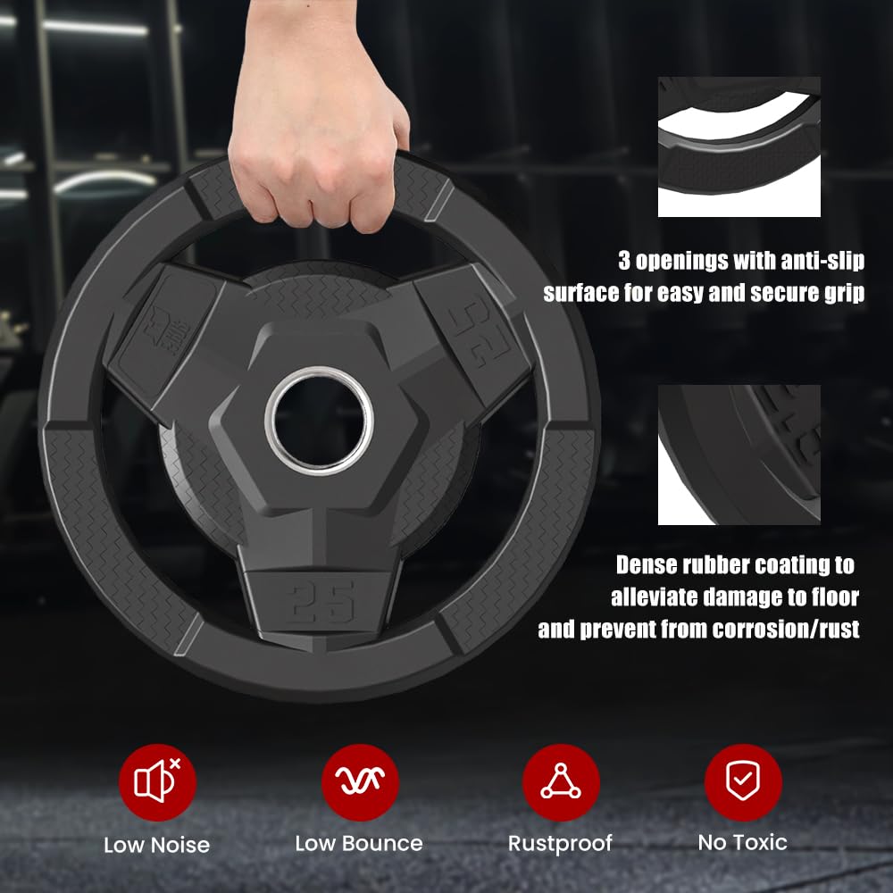 FAGUS H Weight Plate 2-Inch Rubber Coated Olympic Grip Plate for Barbell,Solid Cast Iron Weight Plates for Strength Training,Weightlifting,Crossfit,Home Gym,2.5LB Pair