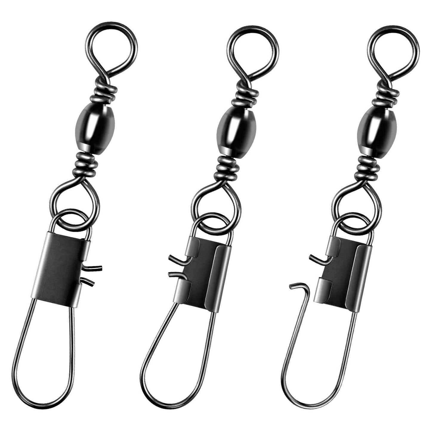 Alwonder 100-Pack Fishing Barrel Swivels with Snaps, Fishing Snap Swivels Fishing Tackle Stainless Safty Interlock Fishing Snaps Lure Hook Connector Clips Freshwater #14