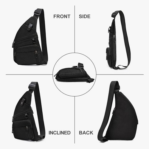 Qidelong Sling Bag Anti-theft Crossbody Chest Shoulder Backpack Lightweight Personal Pocket Bag Fanny Pack for Travel Hiking (Black)