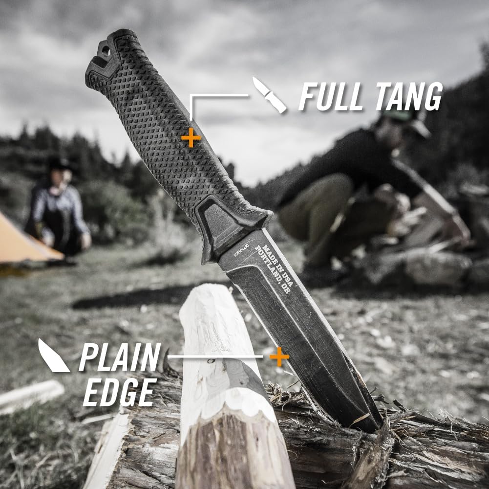 Gerber Gear StrongArm - Fixed-Blade Camping & Hunting Knife with Striking Pommel & Sheath - Premium Survival Gear - Made in USA - Black, Plain Edge