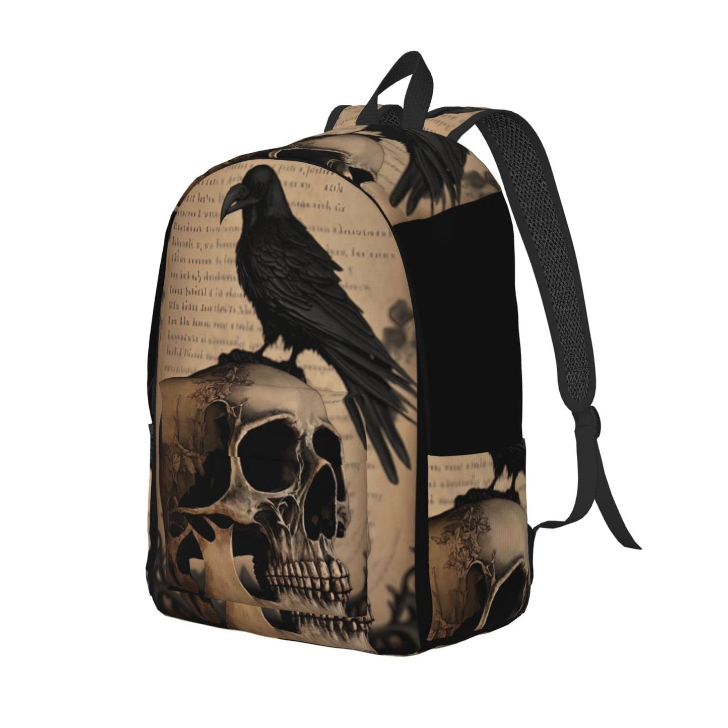 FYCFSLMY Edgar Allan Poe The Raven Skull Backpack with Adjustable Straps, Suitable for Travel Picnics Activities