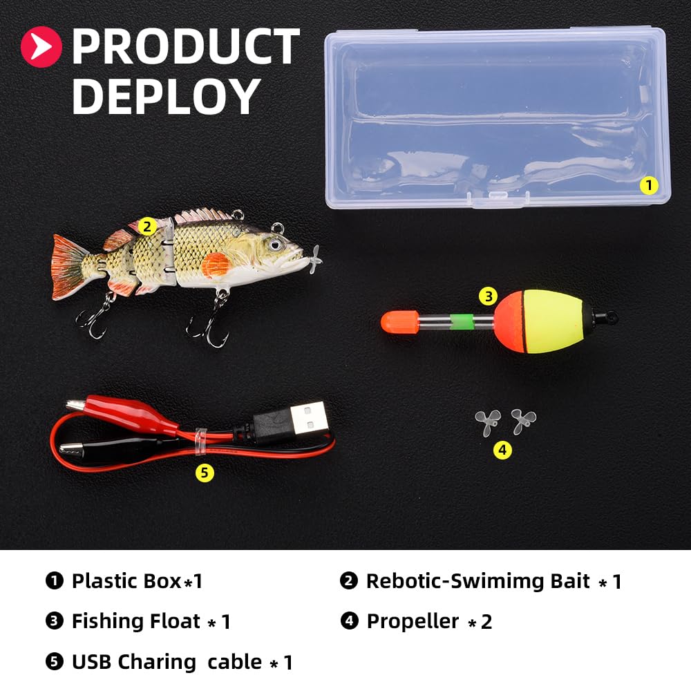 Robotic Swimming Fishing Electric Lures 5.12" USB Rechargeable LED Light Wobbler Multi Jointed Swimbaits Hard Lures Fishing Tackle (Common Shad1(Upgrade 2023))