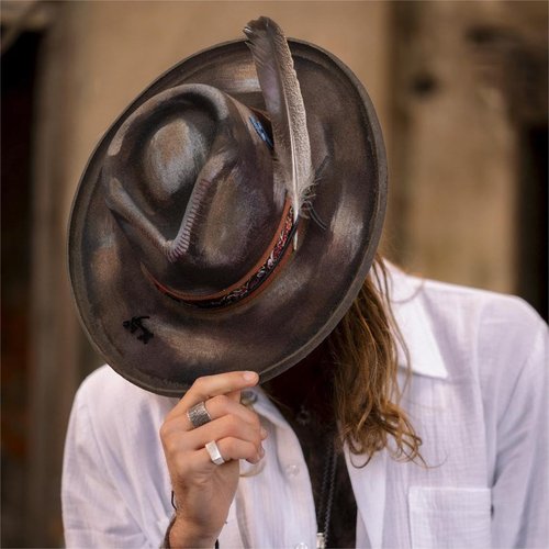 RUEDIGER Pencil Brim Hat Stiff Fedora Men's and Women's Hats,100% Wool Classic Felt Hat,Distressed/Burned Handmade (US, Numeric, 7 5/8, 7 1/4, Brown)