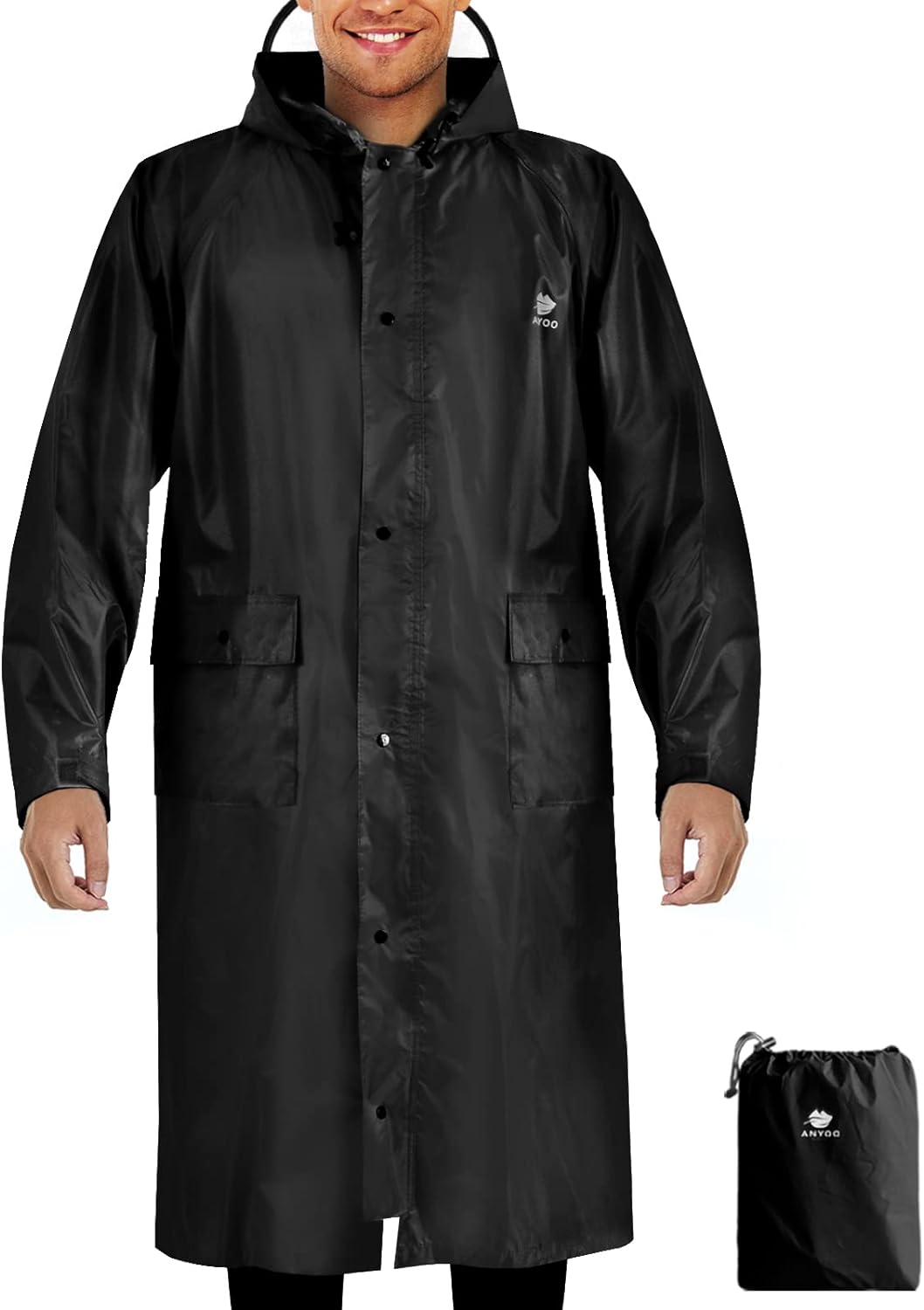 ANYOO Hood Rain Poncho Waterproof Lightweight Raincoat for Men Women Adult with Pocket for Hiking Camping Outdoor Activities
