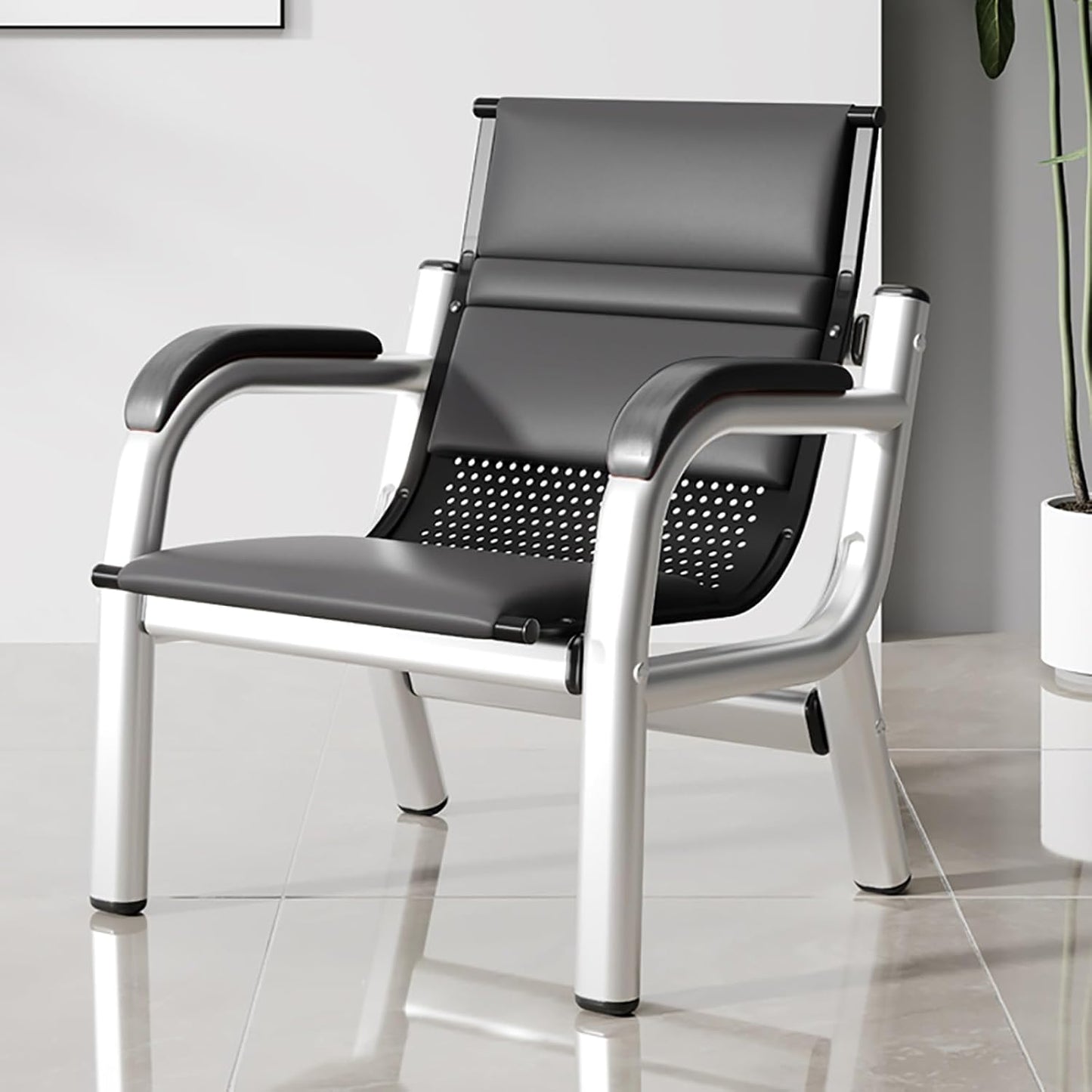 Office Reception Guest Chair with Backrest and Armrests 1-Seat Waiting Room Bench for Airport Business Hospital, Easy to Assemble(Brown)
