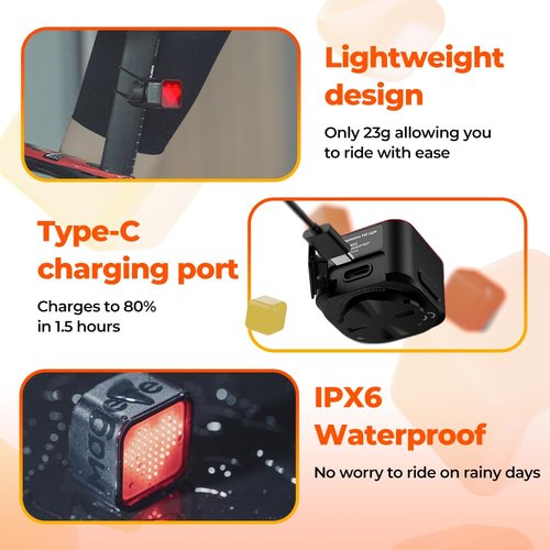 Magene L308 Smart Tail Light for Bike, Highly Customizable Intelligent Expression Bluetooth Lightweight Bicycle Tail Light Without Charging Cable，96 COB LED Lights IPX6 Waterproof