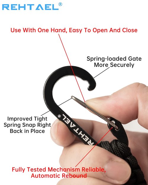 REHTAEL Carabiner Key Chain for Men/Women, Military Braided Paracord Keychain w/Hook Clip D Ring, Heavy Duty Parachute Key Lanyard for Keys/Backpack, Camping/Hiking 2Pcs (Black Blue & Black Orange)